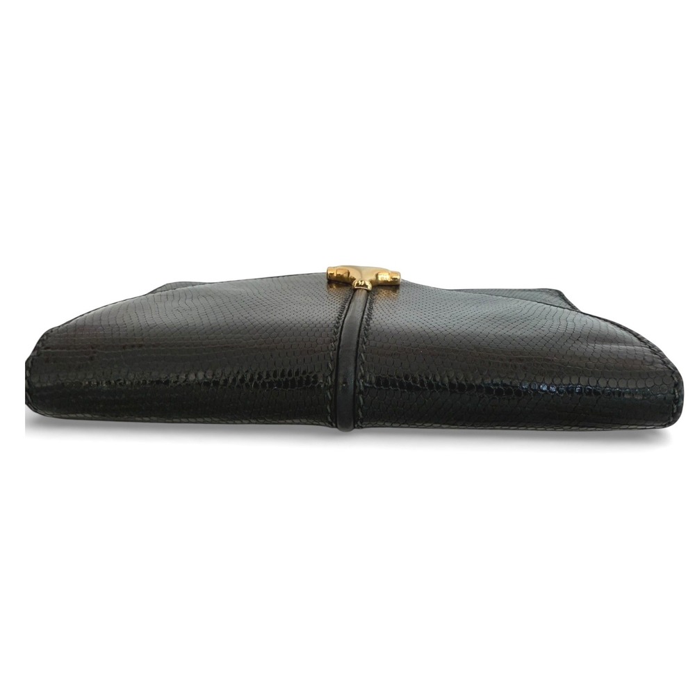 Gucci Vintage GG Kiss Lock Coin Purse Wallet Black Embossed Leather Crest Italy - Picture 3 of 13